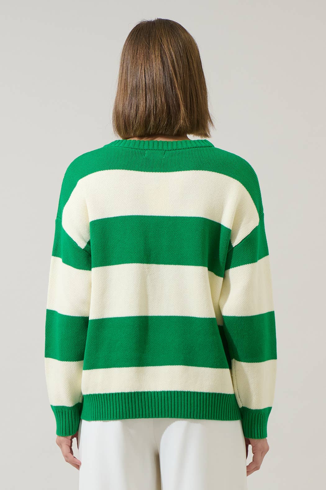 Tennis Stripe Sweater: KELLY-CREAM / M