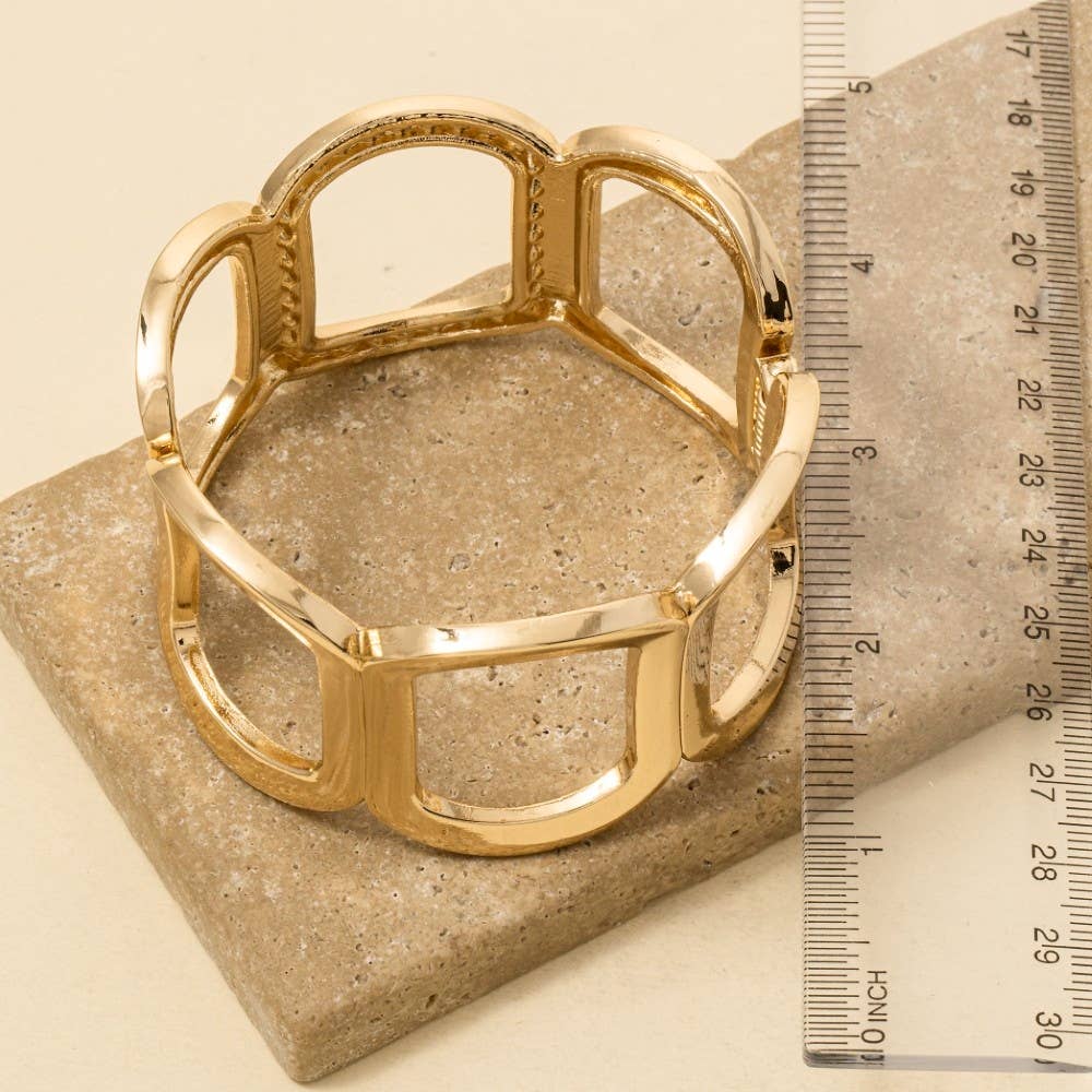 Gold Solid Oval Chain Hinge Bangle Bracelet