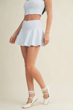 Gingham Print Mini Circle Skort with Bow Back and Lace Trim: Blue Gingham / S