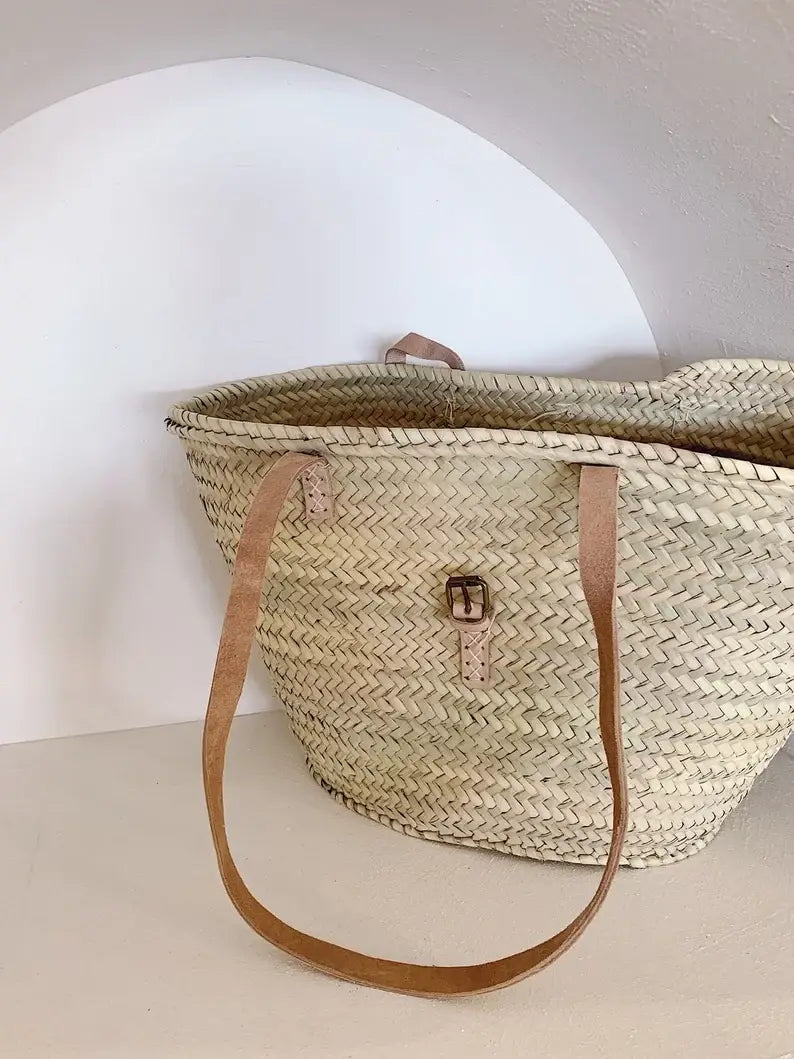 STRAW BAG Handmade Moroccan Basket with Leather