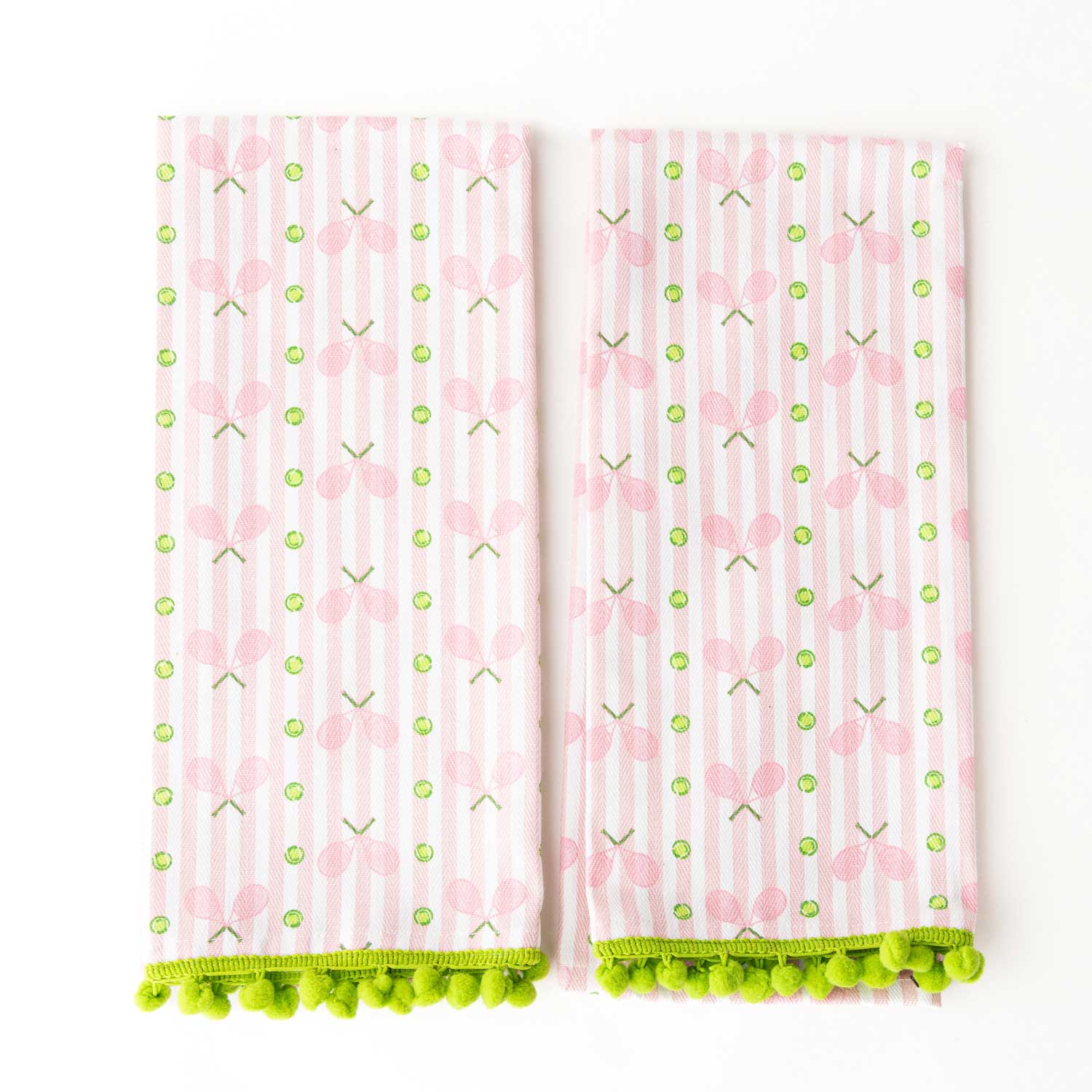 Pink Tennis Stripe Pom-Pom Kitchen Towel Set