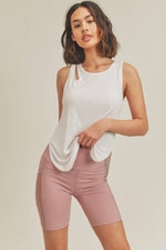 Asymmetric Cutout Lightweight Rib Tank Top: Mauve / XL