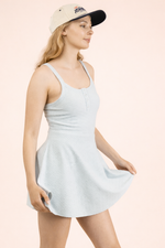 Textured Knit Activewear Dress W/ Inside Shorts: SKY