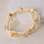 Pearl Beaded And Seashell Charms Stretch Bracelet Set