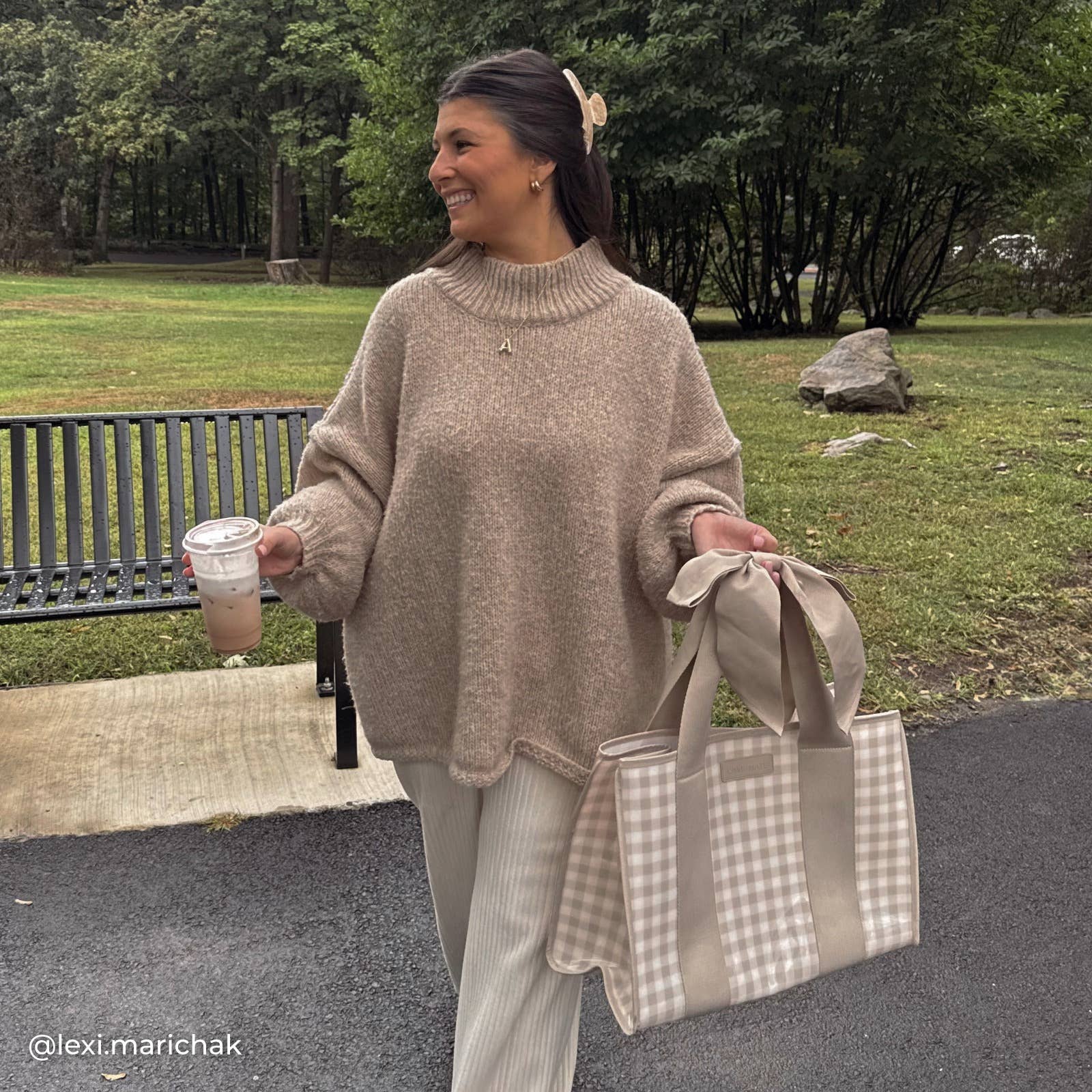 Special Edition Jelly Tote w/ Phone Pouch Latte Gingham Bow