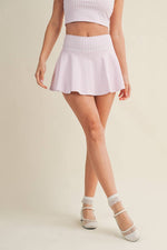 Gingham Print Mini Circle Skort with Bow Back and Lace Trim: Blue Gingham / M