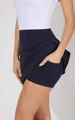 Women's Lux Contrast Racerback Bra Tank and Skort Set: TRUE NAVY/WHITE
