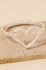Hammered Gold Heart Coil Spring Hook Bangle Bracelet