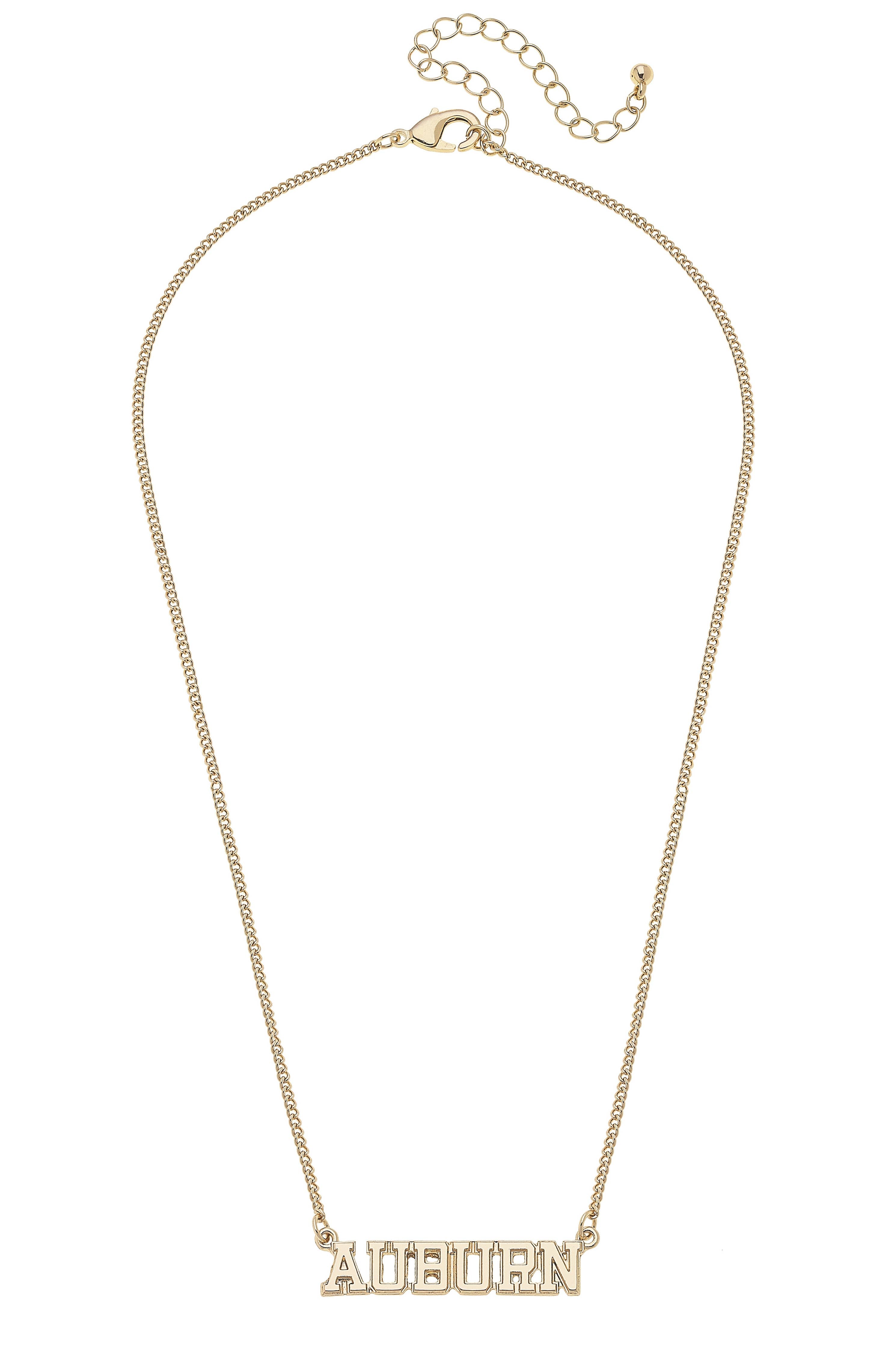 Auburn Tigers Varsity Outline Necklace in Shiny Gold