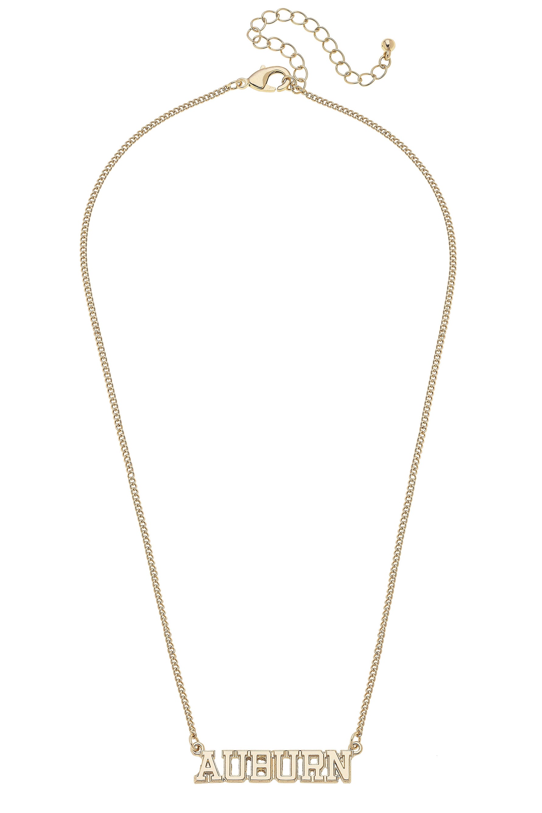 Auburn Tigers Varsity Outline Necklace in Shiny Gold