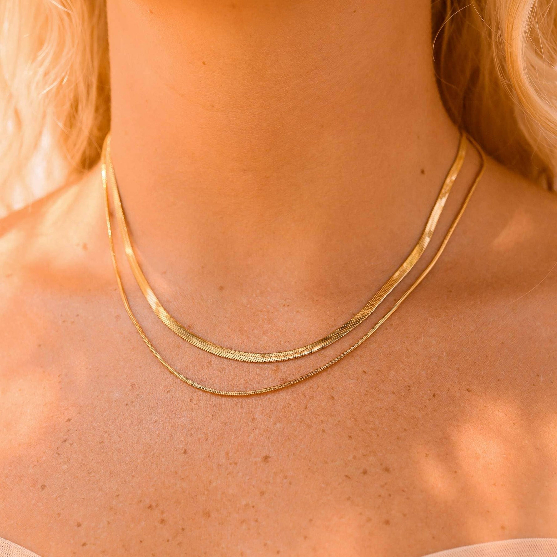 18K Gold Stainless Steel Herringbone Chain Necklace: 16" / 3mm