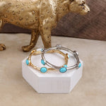 Desert Orbit – Turquoise Station Stretch Bangle: Silver Tone