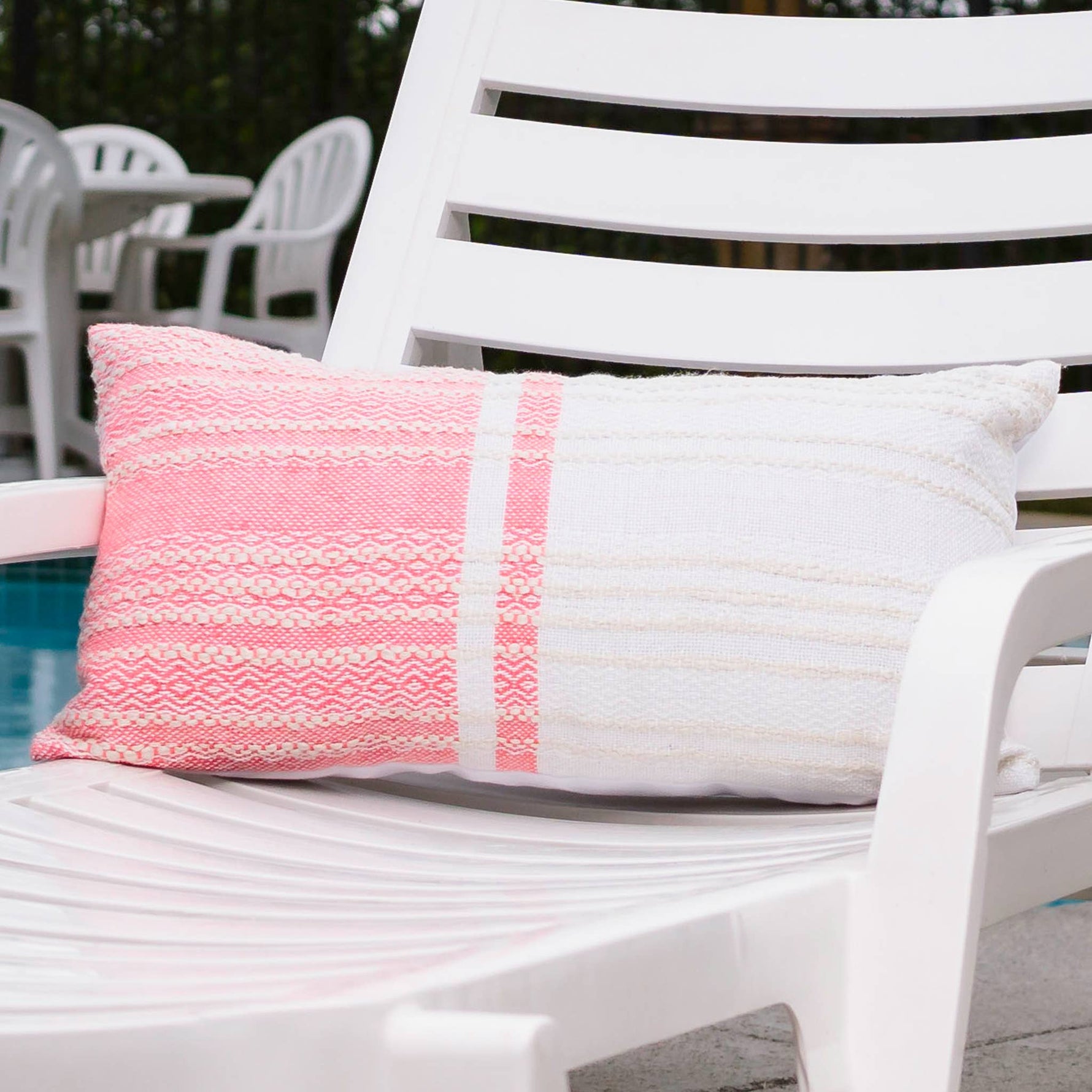 Genevieve 12X22" Handwoven Striped In/Outdoor Throw Pillow: Blue