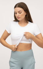 Women's Rib Short Sleeve Top with Inner Bra - 2 PACK: Black/White