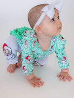 Baby Girls Green Dear Santa Knit Long Sleeve Flutter Bubble Romper: Green / 12-18m