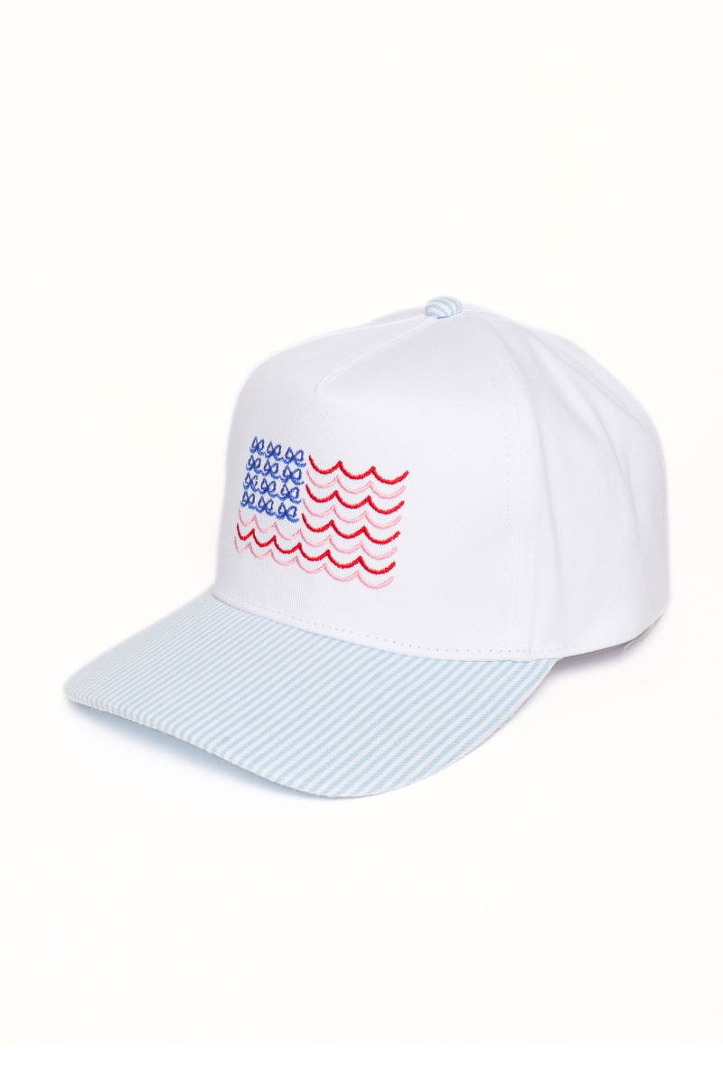 Americana USA Wave Flag Embroidered Adjustable Baseball Cap: Pink