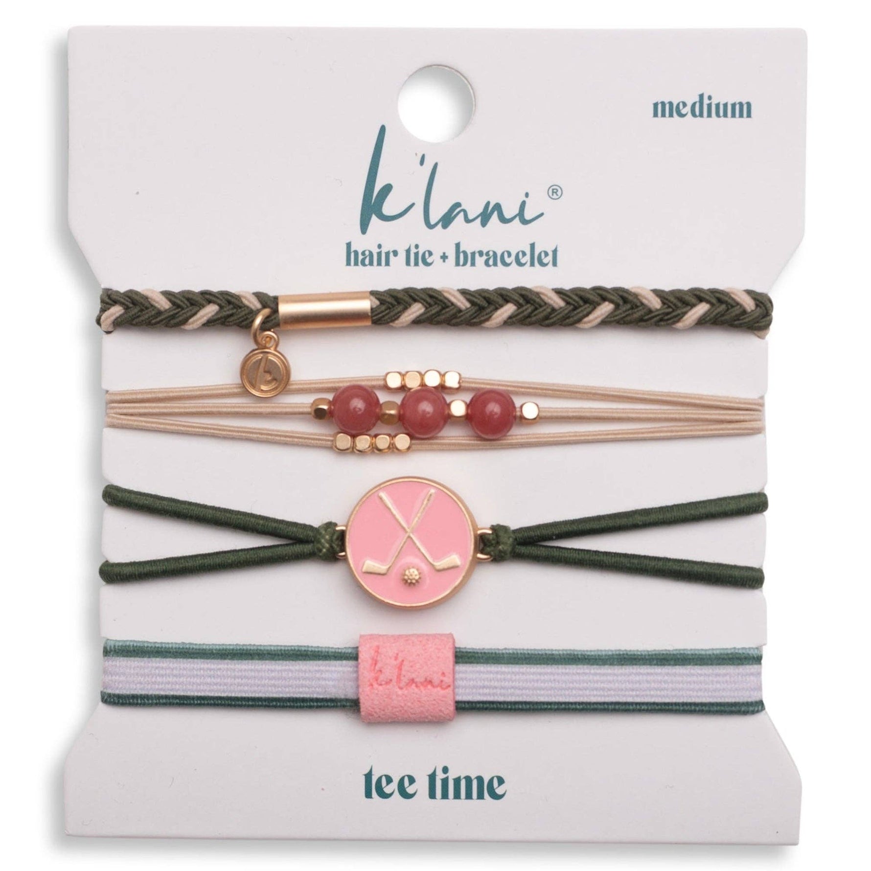 "Tee Time" Green and Pink Hair Tie Bracelets with Removable Ball Marker