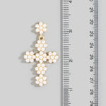 Pearl Beaded Cross Drop Earrings