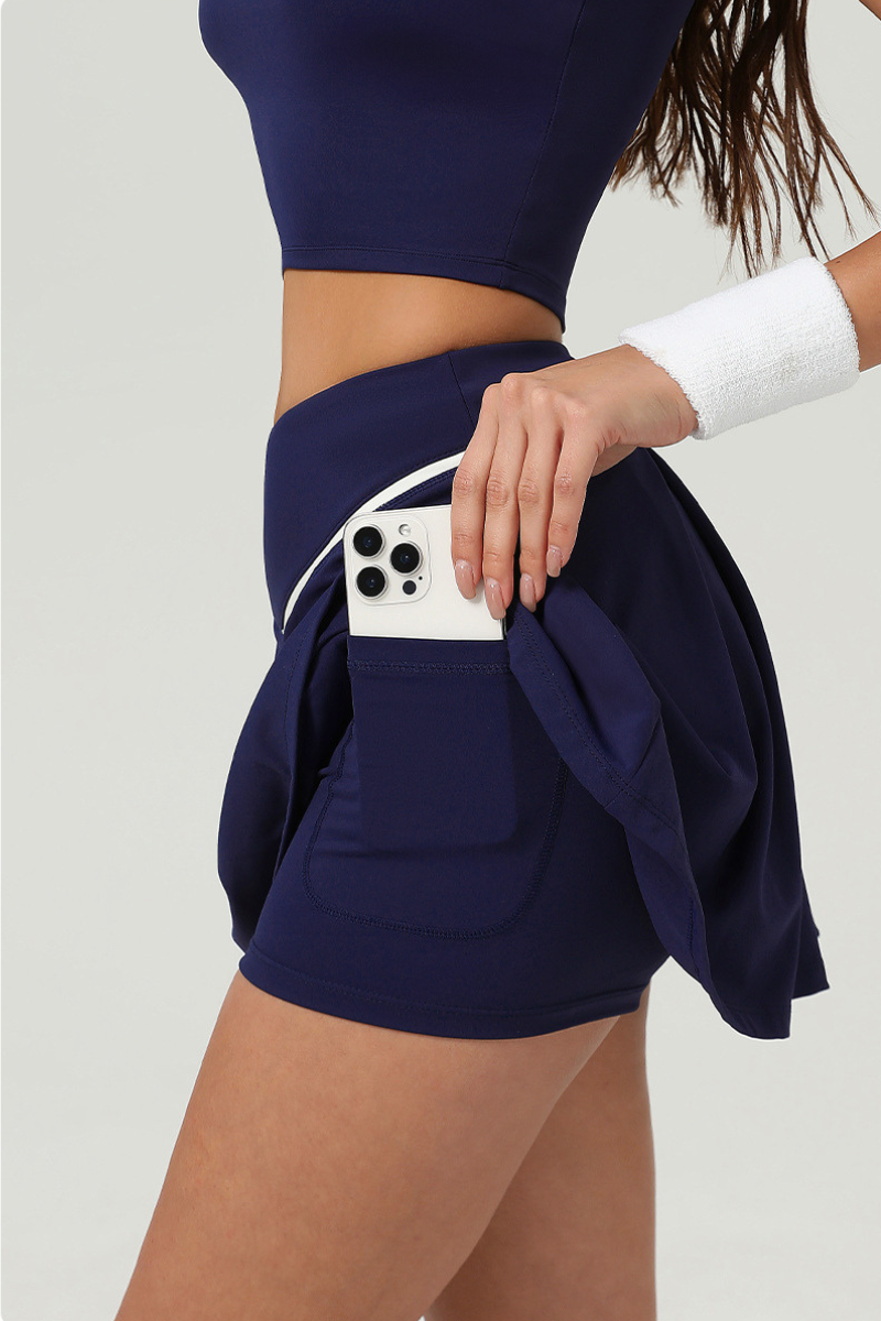 Summer new high-waisted sports fitness pleated skirt: Blue / L