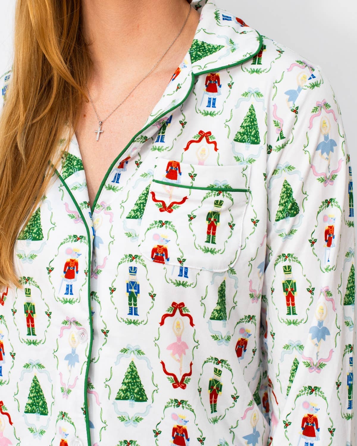 Nutcracker Waltz Long Sleeve Button Up Sleep Shirt   White/Multi   -Asst.: Small