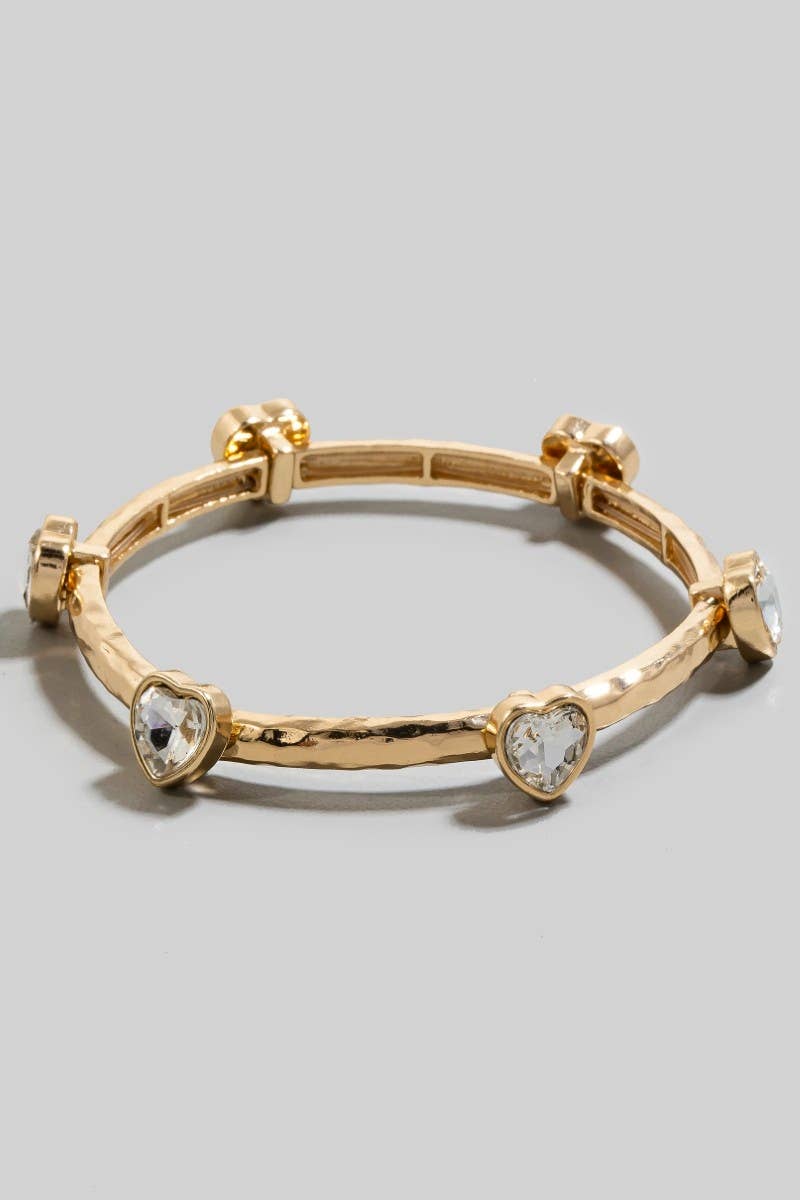 Rhinestone Hearts Elastic Metallic Bracelet