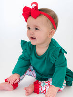 Baby Girls Emerald Green Knit Long Sleeve Flutter Bubble Romper: Green / 18-24m