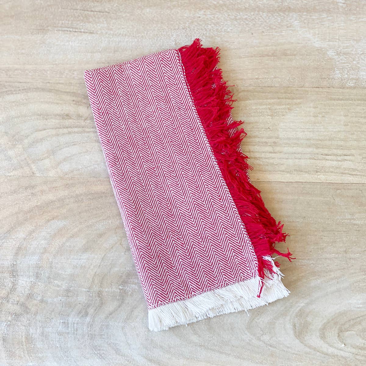 Herringbone Fringe Napkin   Red/White   20x20