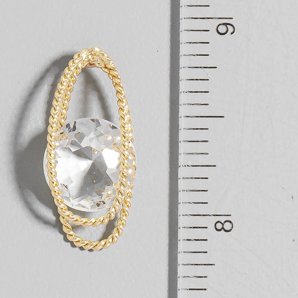 Metallic Oval Rope And Faceted Gem Stud Drop Earrings