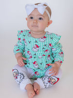 Baby Girls Green Dear Santa Knit Long Sleeve Flutter Bubble Romper: Green / 12-18m