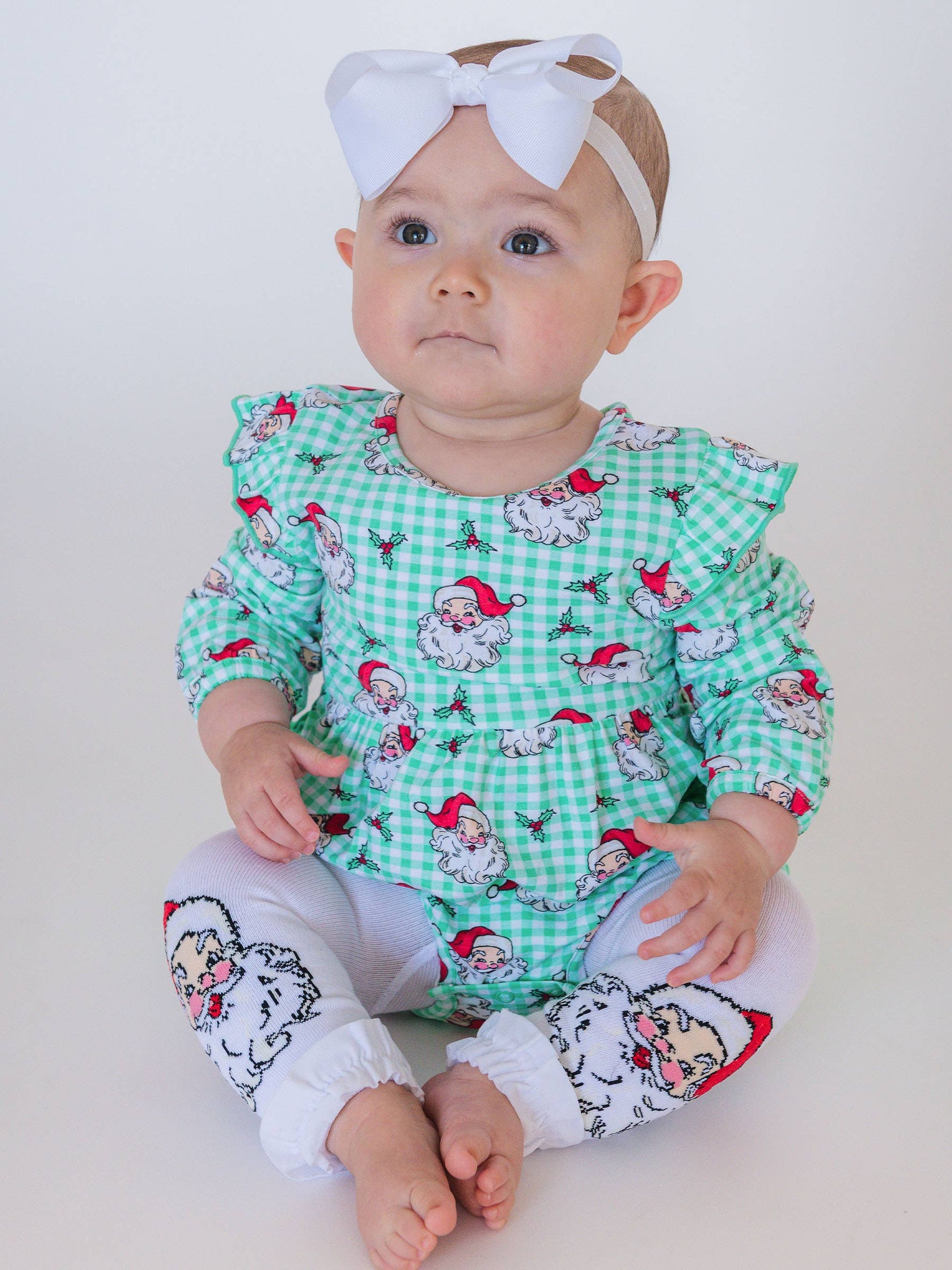 Baby Girls Green Dear Santa Knit Long Sleeve Flutter Bubble Romper: Green / 18-24m
