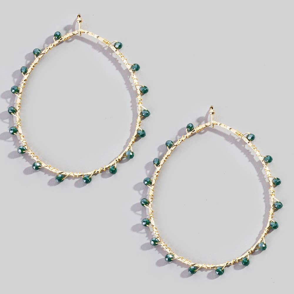 Faceted Glass Beaded Oval Dangle Earrings