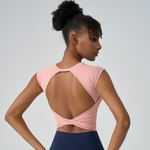 Women's Crew Neck Pleated-Back Open Sports Tank Top: Black / L