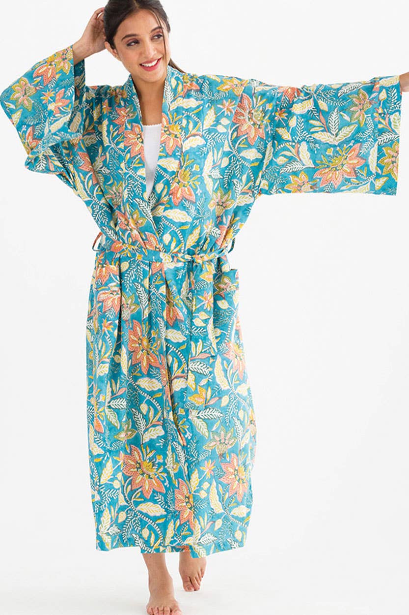 Lalita Block Print Kimono Robes: Indigo