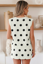 Plus Polka Dot Print Tank Split Mini Skort 2pcs Set: White / L