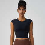 Women's Crew Neck Pleated-Back Open Sports Tank Top: Black / L