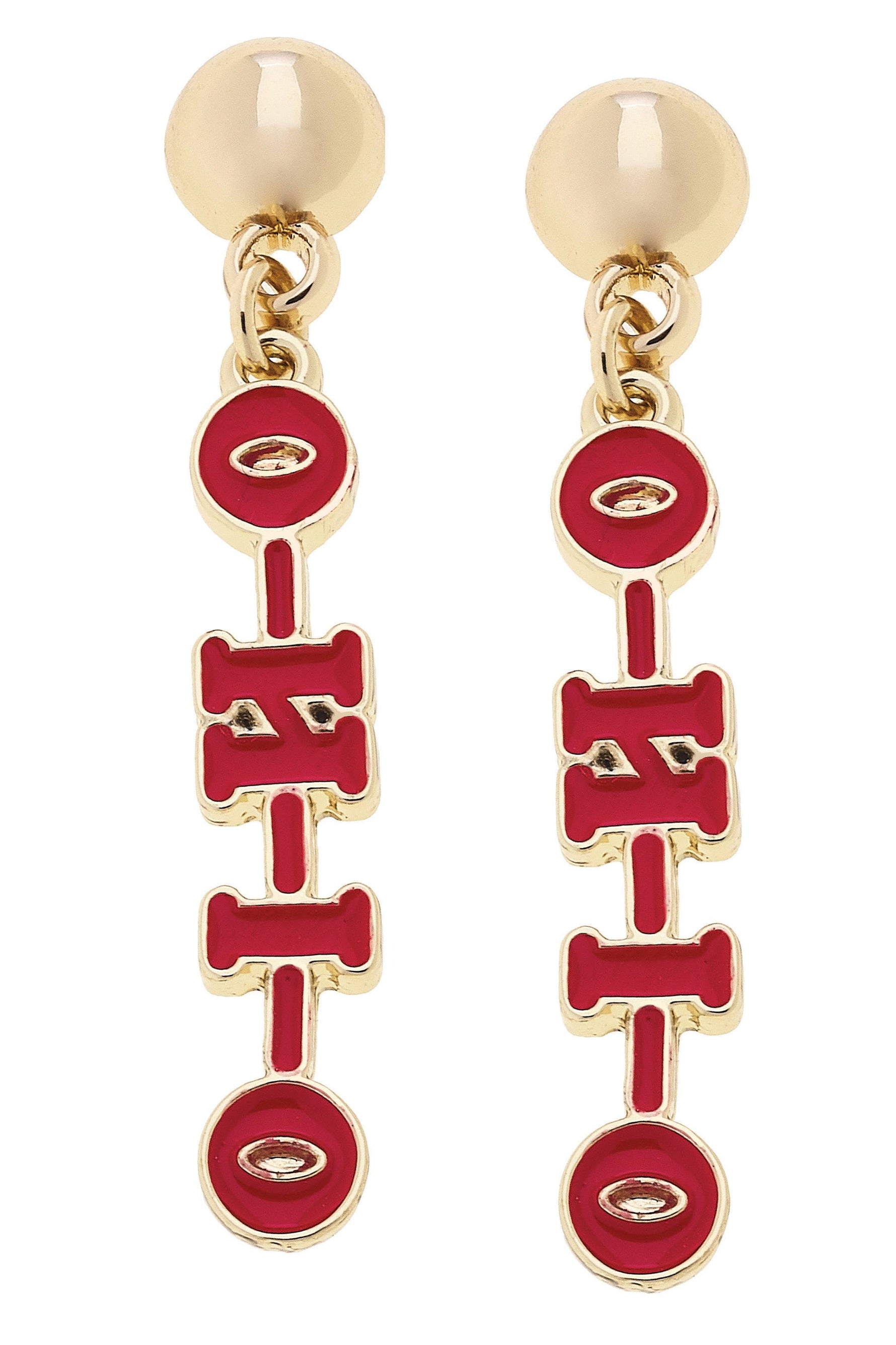 Ohio State Buckeyes Slogan Earrings in Red/Shiny Gold