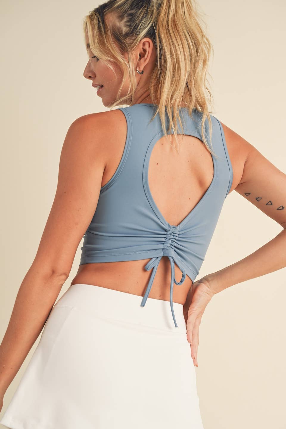 Corset Inspired Cropped Tank Top: Cream / L