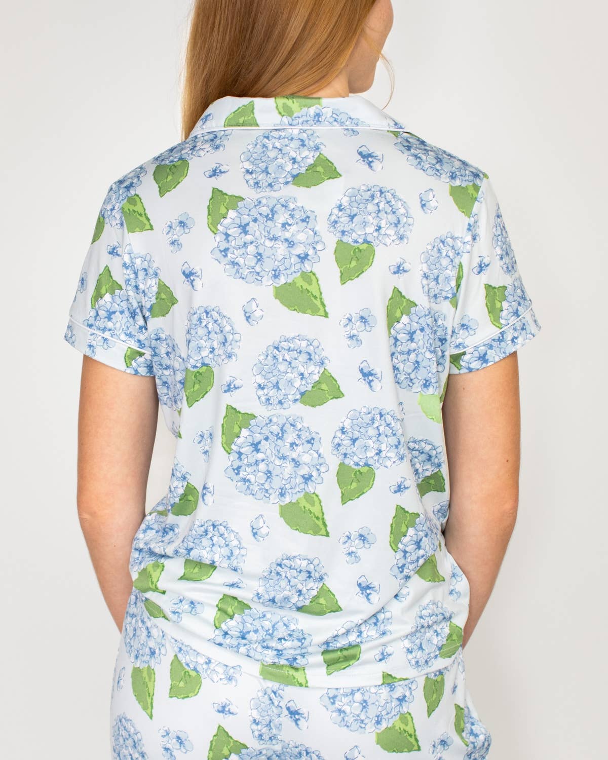 Hydrangea Short Sleeve Button Up Sleep Shirt   Illusion/Blue/Green   -Asst.: Medium