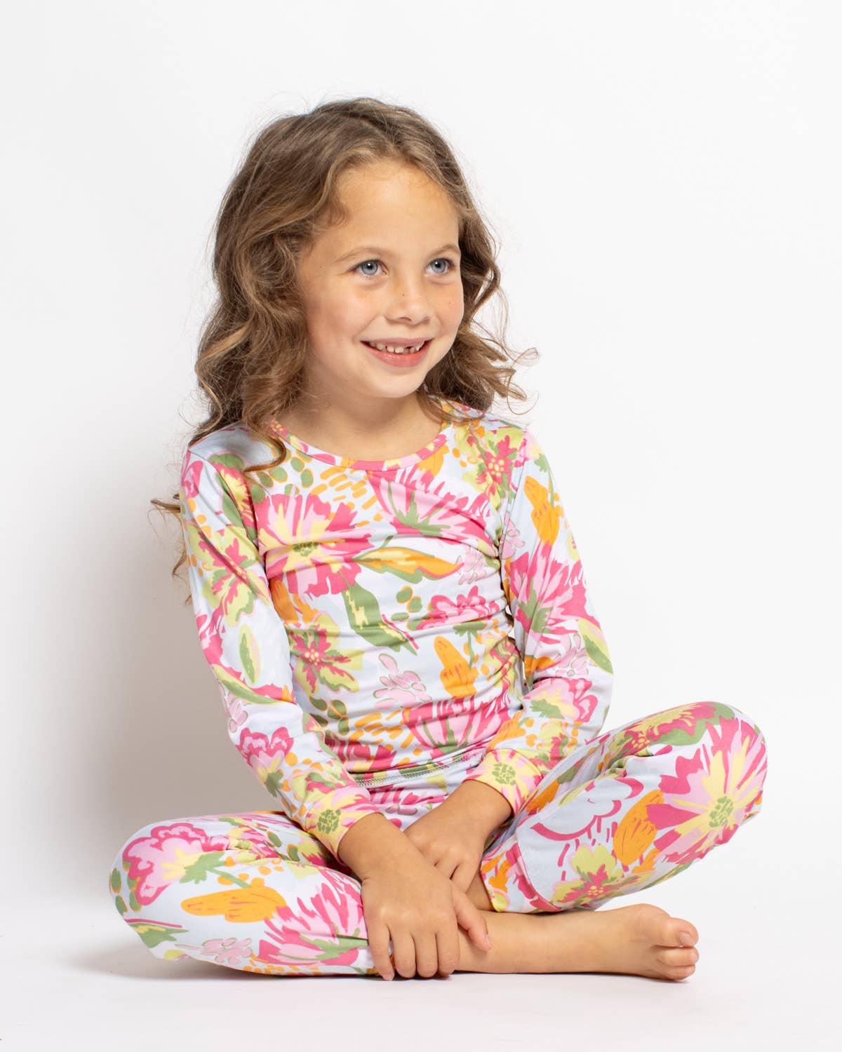 Kid's Summer Bouquet Long Sleeve Pajamas   Pink/Blue/Multi   -Asst.: 6
