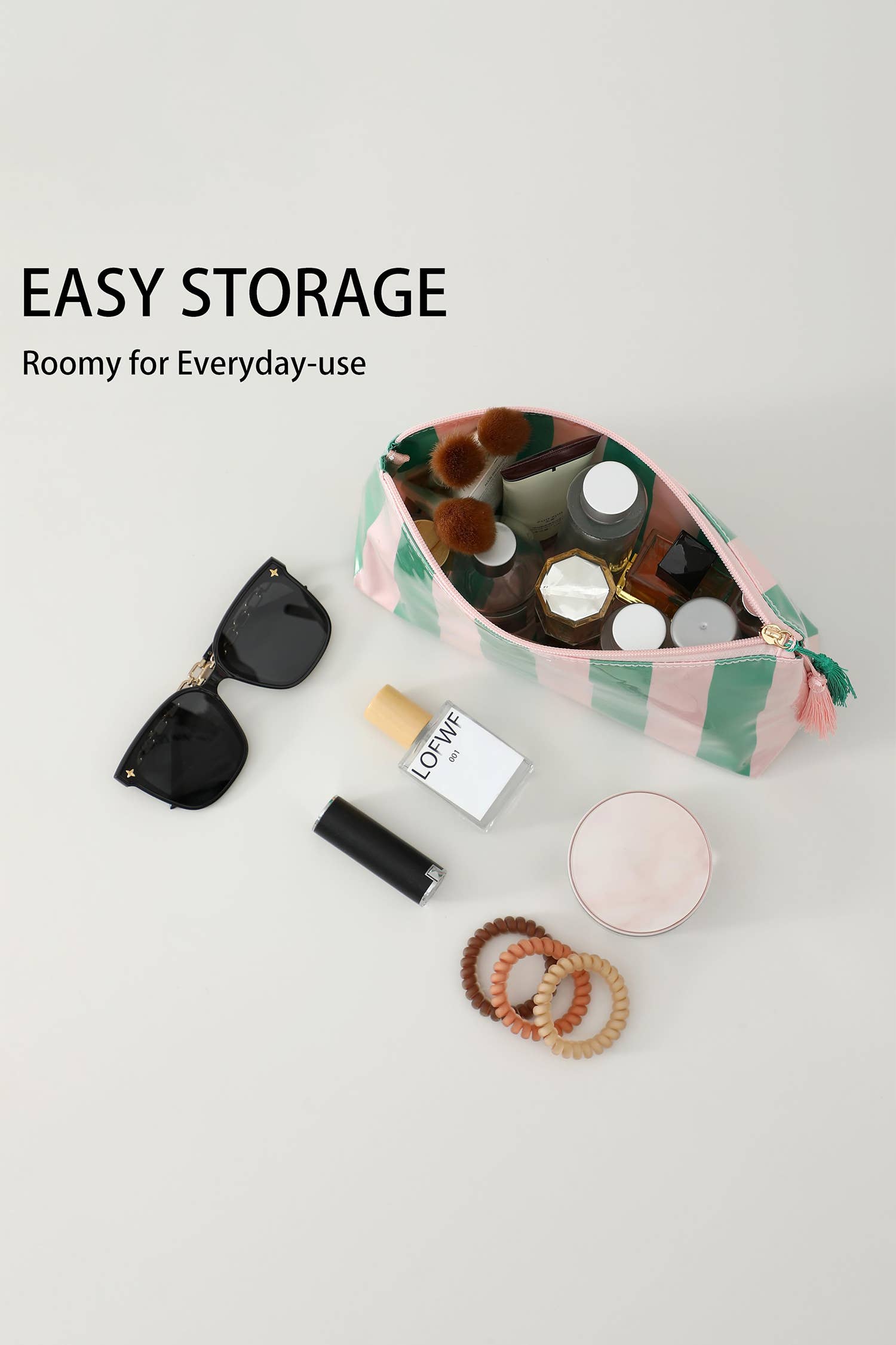 Striped Print Large Capacity Clear Makeup Bag: Red