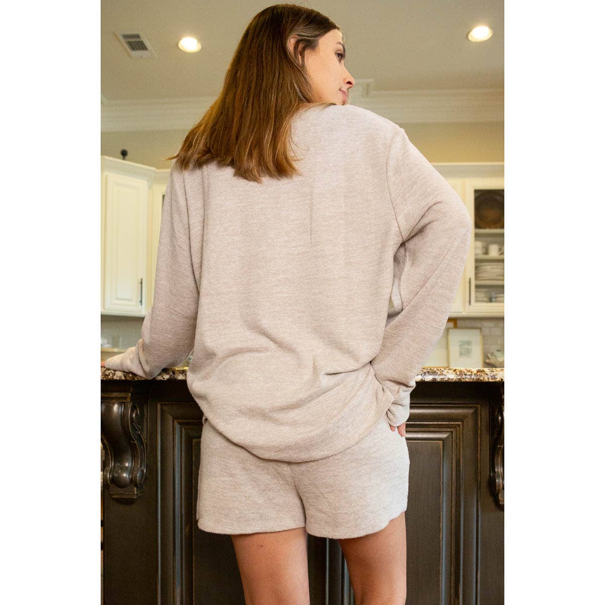 Brushed Hacci High Low Pullover   Taupe   -Asst.: Small