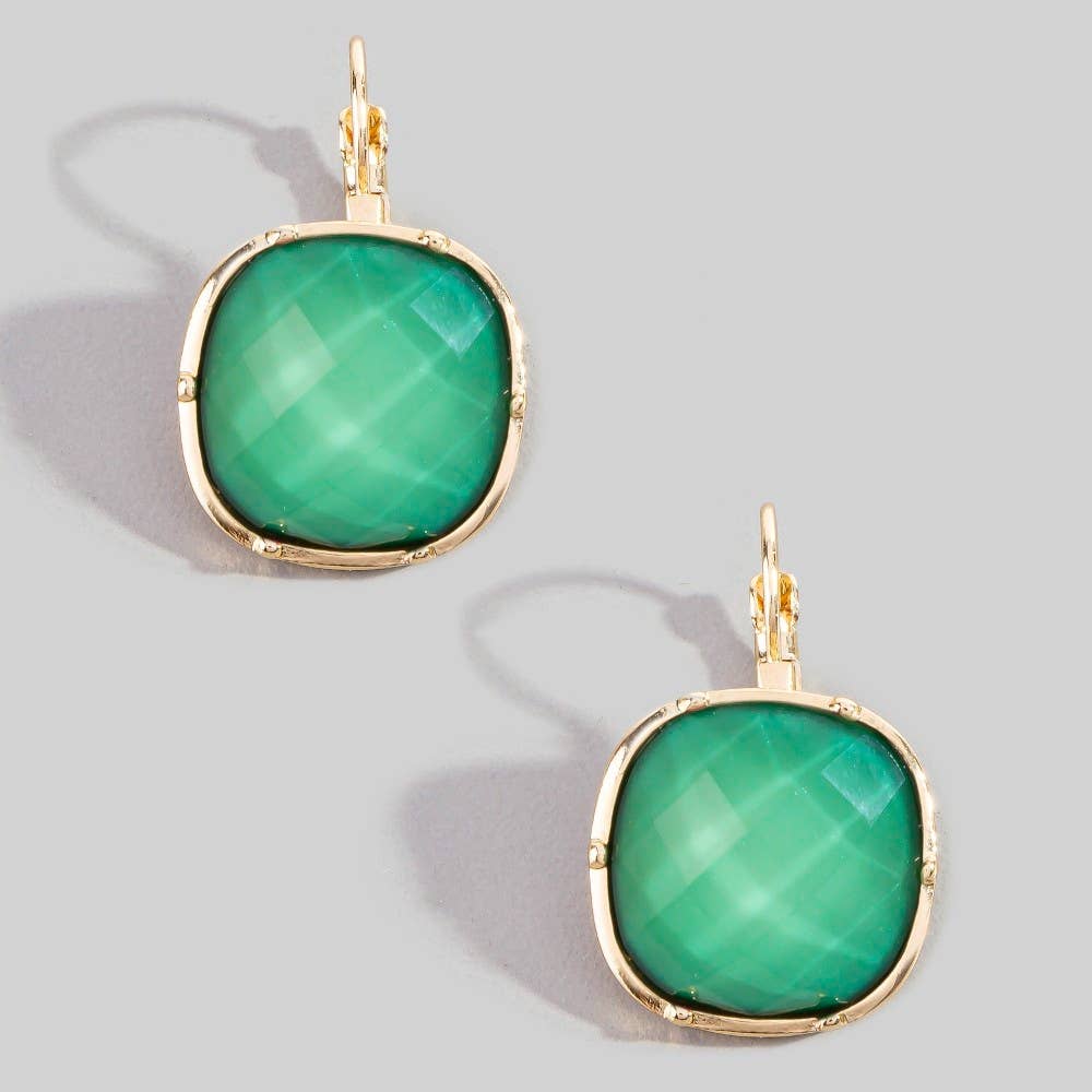 Faceted Square Stone Lever Back Earrings