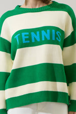 Tennis Stripe Sweater: KELLY-CREAM / M