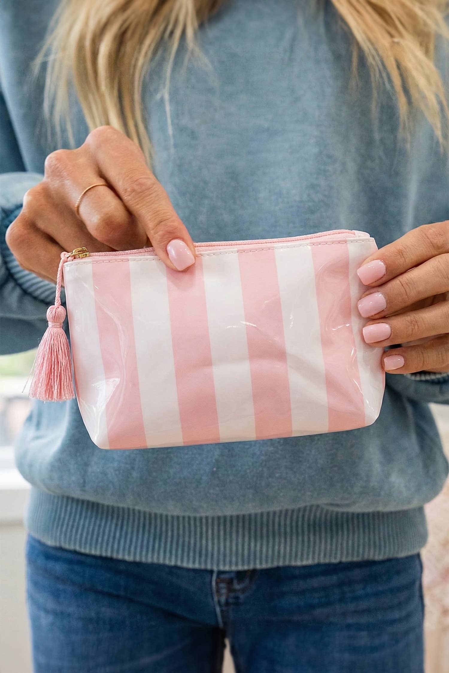 Striped Print Large Capacity Clear Makeup Bag: Red