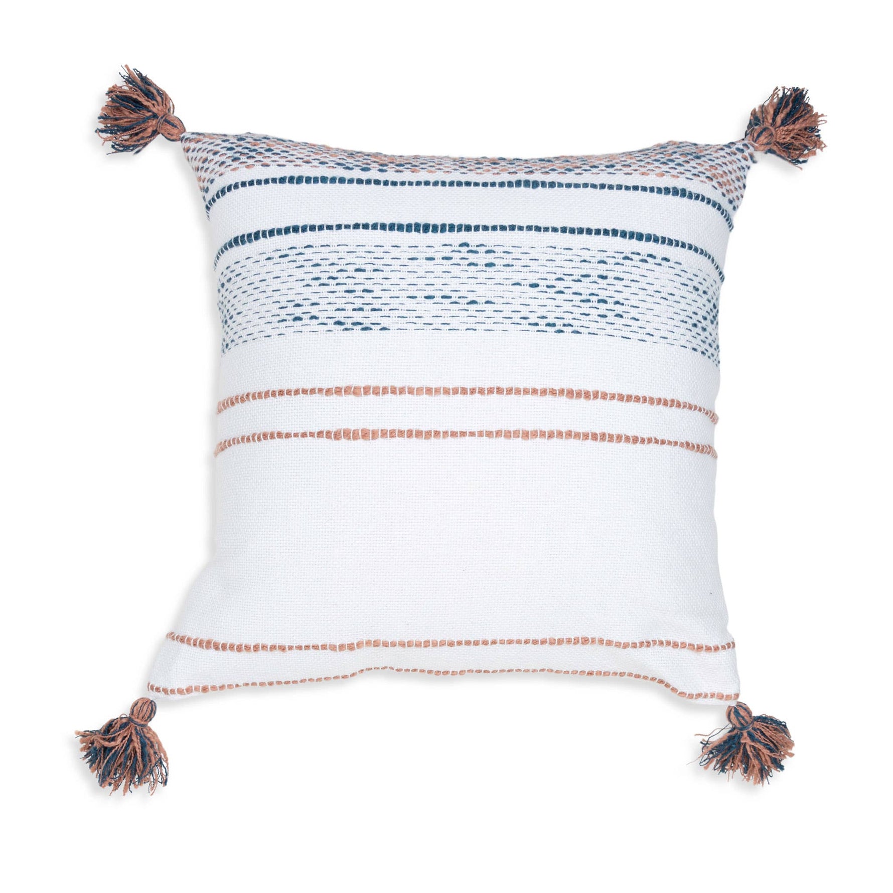 Tylanne 18X18" Handwoven Striped Indoor/Outdoor Throw Pillow: Tidal Teal