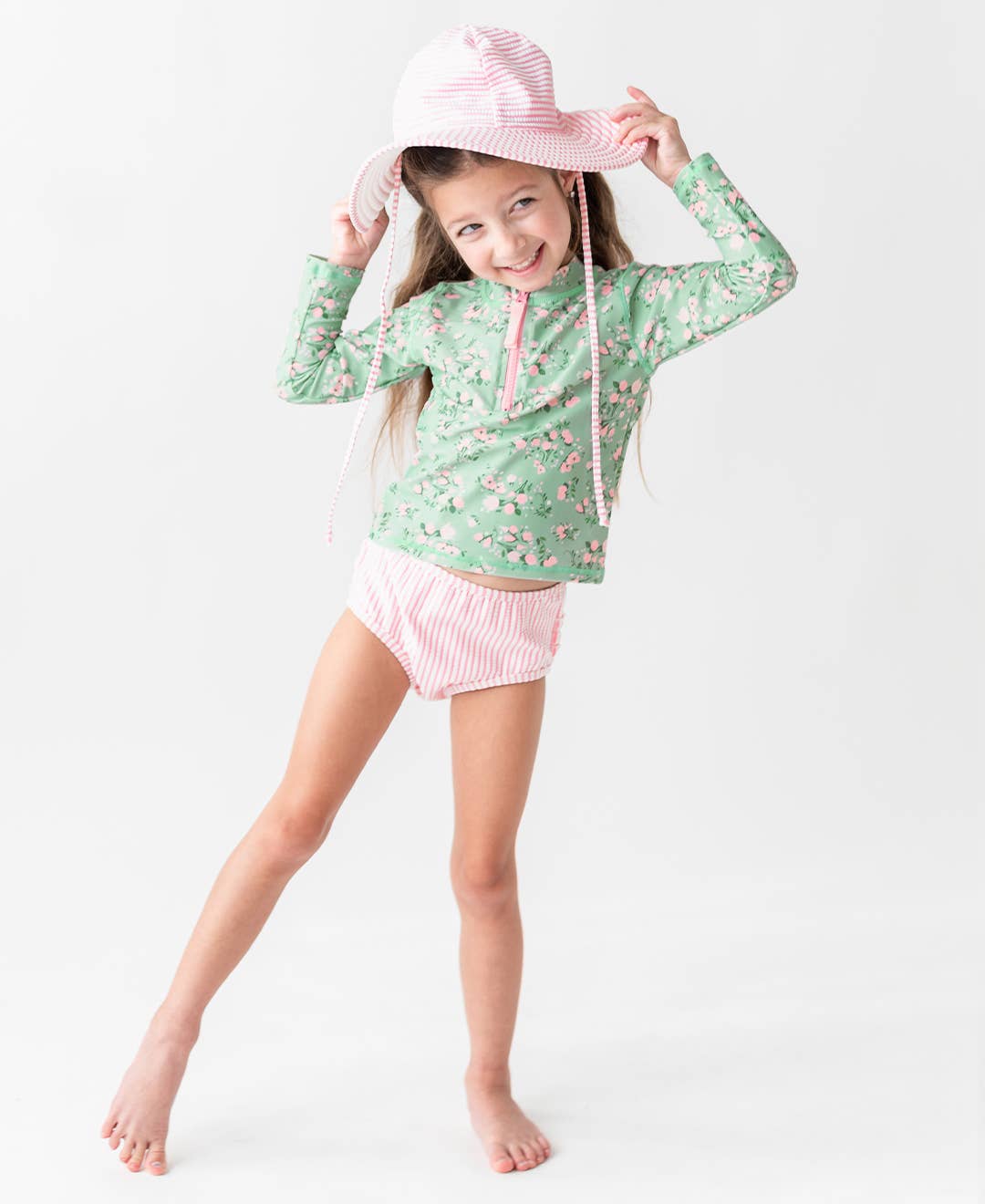 Girls Pink Seersucker Swim Hat: 12m-2T
