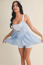 Gingham Print Double Layered Play Dress: Blue / L
