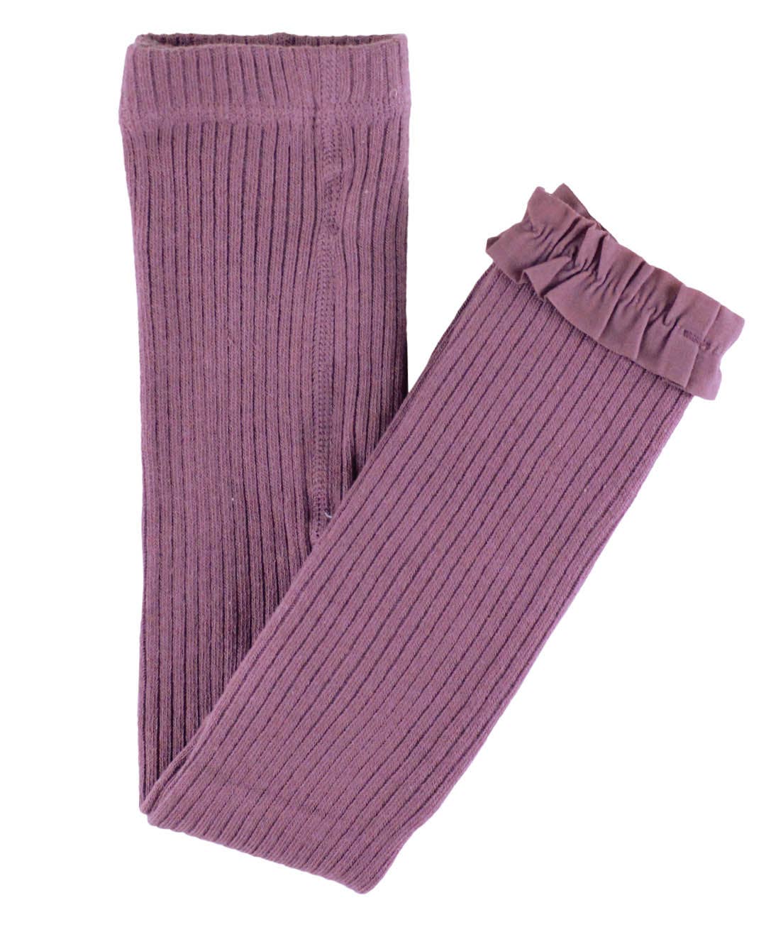 Girls Vintage Violet Rib Knit Footless Ruffled Tights: 12-24m