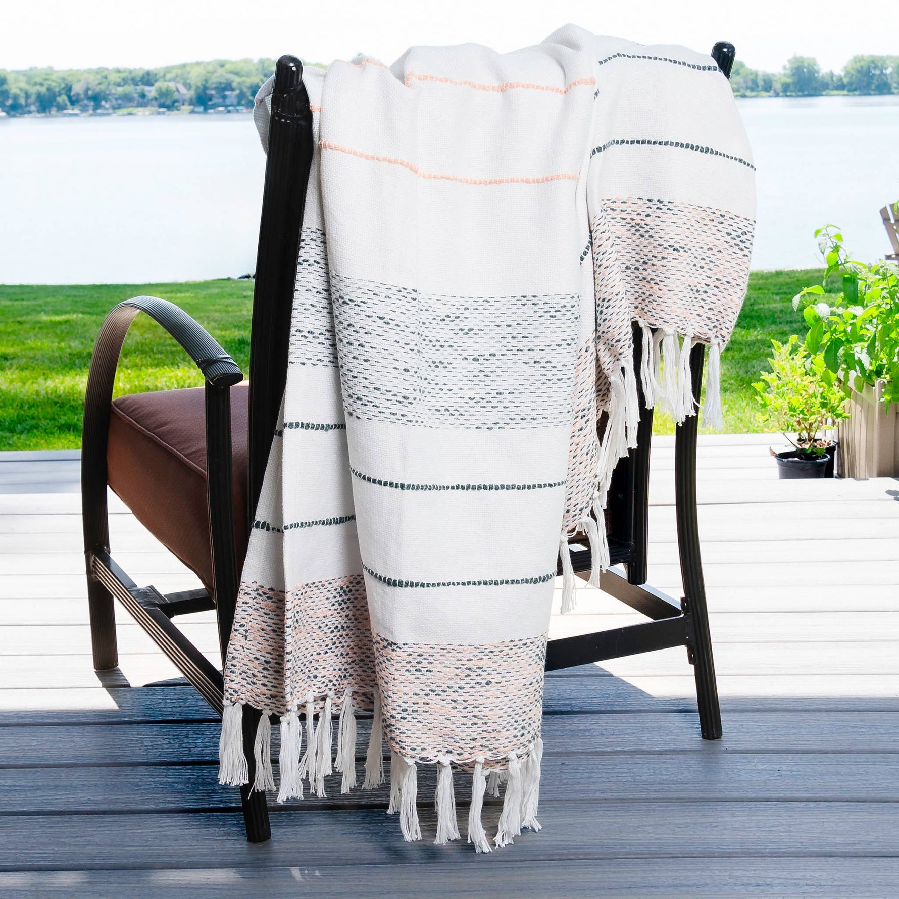 Tylanne 50x70" Indoor/Outdoor Recycled Woven Throw Blanket: Tidal Teal
