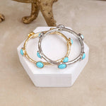 Desert Orbit – Turquoise Station Stretch Bangle: Silver Tone